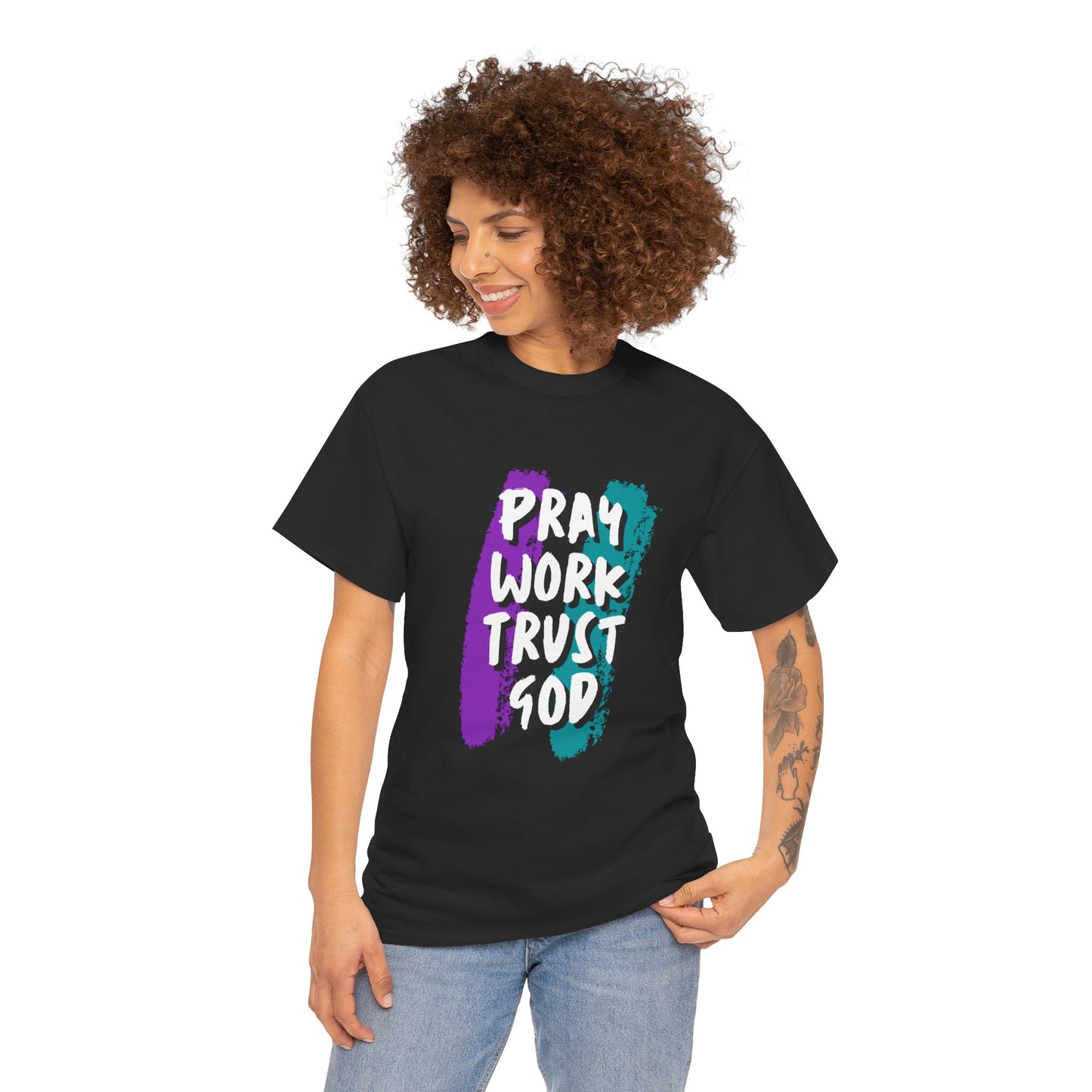 Pray Work Trust God Unisex Heavy Cotton Tee