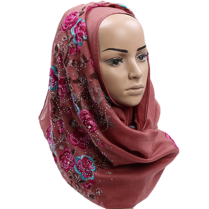 Cotton And Linen Embroidered Fringe Scarf